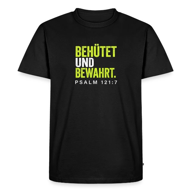 Behütet und bewahrt – Psalm 121,7 auf Männer Premium Bio T-Shirt in Schwarz, Vorderansicht