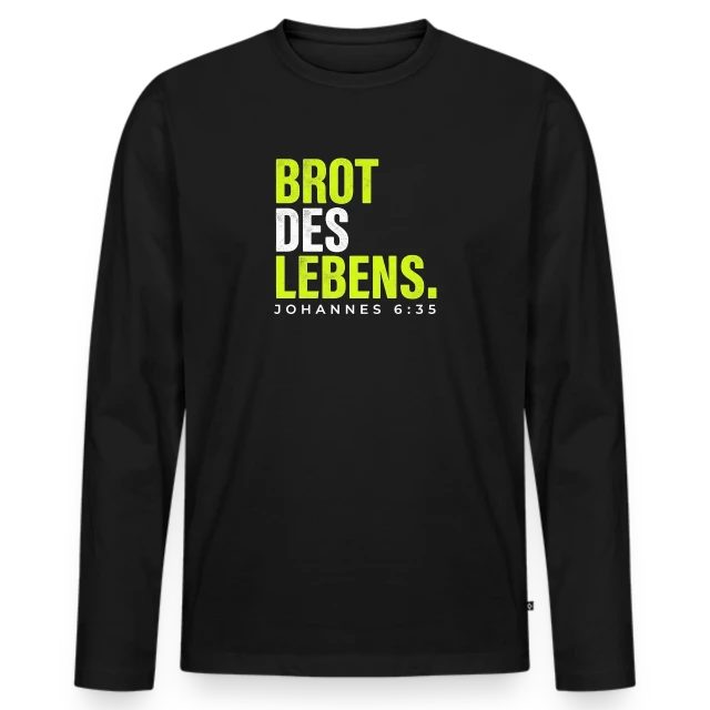 Brot des Lebens – Johannes 6,35 auf Männer Premium Bio Langarmshirt in Schwarz, Vorderansicht