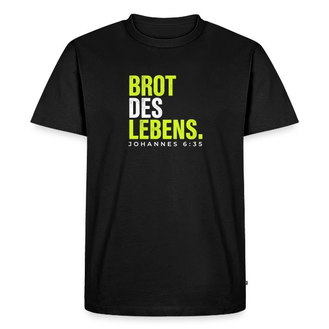 Brot des Lebens – Johannes 6,35 auf Männer Premium Bio T-Shirt in Schwarz, Vorderansicht
