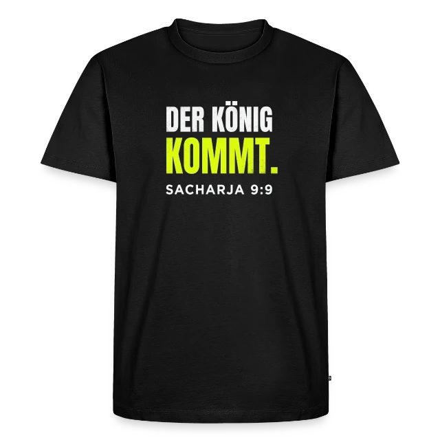 Der König kommt – Sacharja 9,9 auf Männer Premium Bio T-Shirt in Schwarz, Vorderansicht
