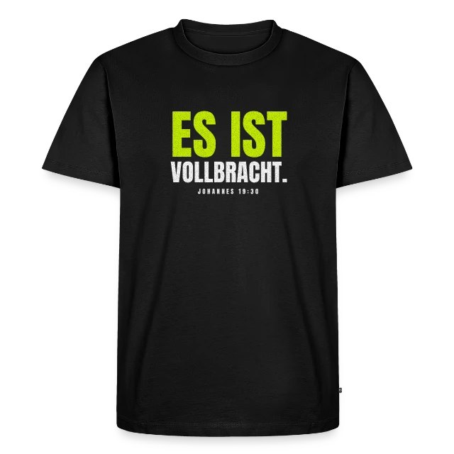 Es ist vollbracht. – Johannes 19,30 auf Männer Premium Bio T-Shirt in Schwarz, Vorderansicht