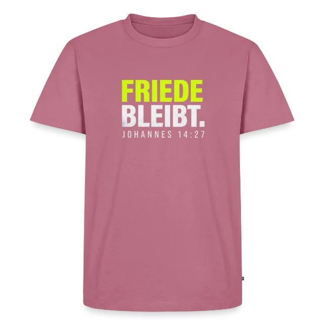Friede bleibt – Johannes 14,27 auf Männer Premium Bio T-Shirt in Mauve, Vorderansicht