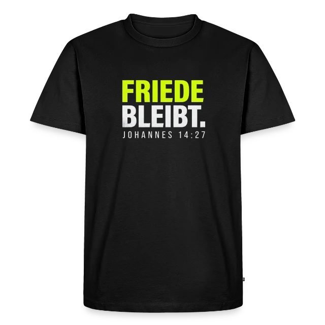 Friede bleibt – Johannes 14,27 auf Männer Premium Bio T-Shirt in Schwarz, Vorderansicht