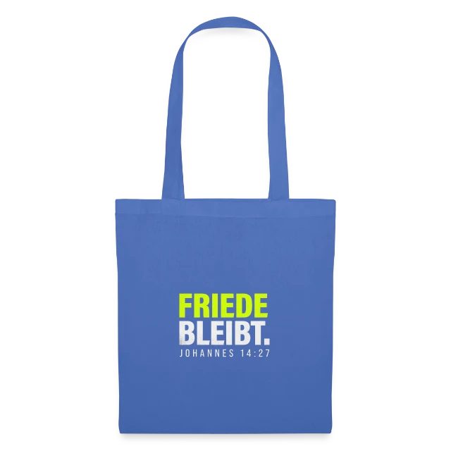 Friede bleibt – Johannes 14,27 auf Stoffbeutel in Hellblau, Vorderansicht