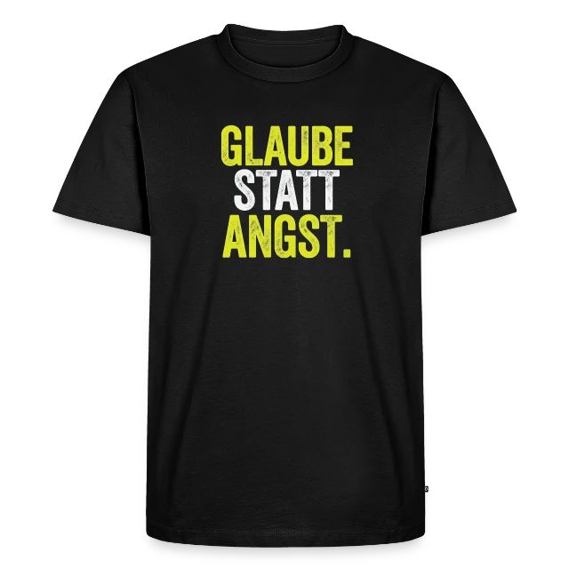 Glaube statt Angst – Markus 5,36 auf Männer Premium Bio T-Shirt in Schwarz, Vorderansicht