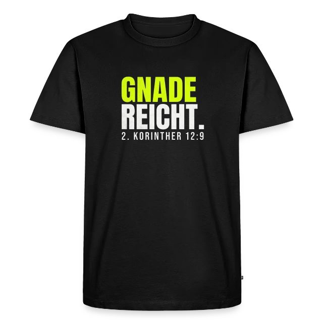 Gnade reicht – 2. Korinther 12,9 auf Männer Premium Bio T-Shirt in Schwarz, Vorderansicht