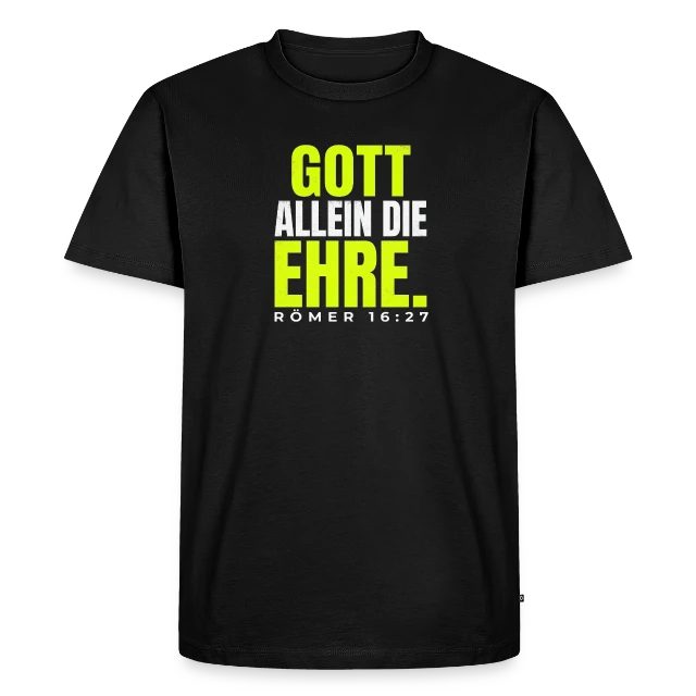 Gott allein die Ehre – Römer 16,27 auf Männer Premium Bio T-Shirt in Schwarz, Vorderansicht