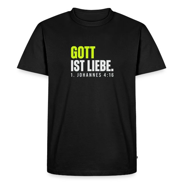 Gott ist Liebe – 1. Johannes 4,16 auf Männer Premium Bio T-Shirt in Schwarz, Vorderansicht