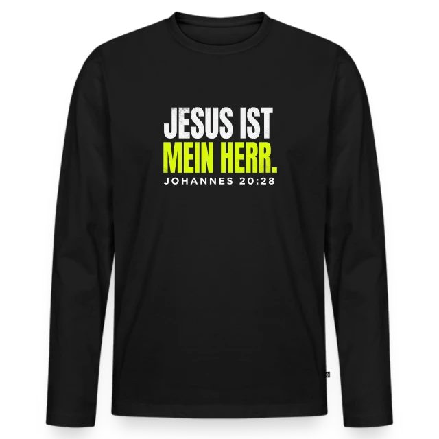 Jesus ist mein Herr – Johannes 20,28 auf Männer Premium Bio Langarmshirt in Schwarz, Vorderansicht