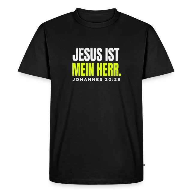 Jesus ist mein Herr – Johannes 20,28 auf Männer Premium Bio T-Shirt in Schwarz, Vorderansicht