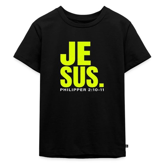 Jesus. – Philipper 2,10–11 auf Kinder Premium Bio T-Shirt in Schwarz, Vorderansicht