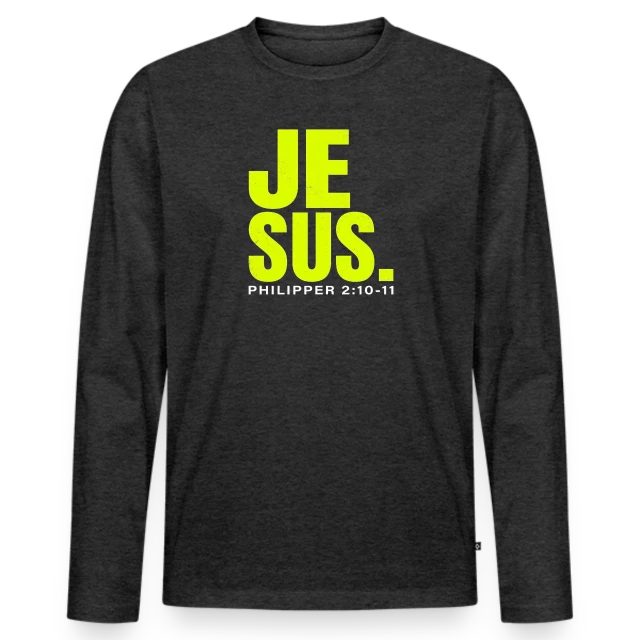 Jesus. – Philipper 2,10–11 auf Männer Premium Bio Langarmshirt in Anthrazit meliert, Vorderansicht