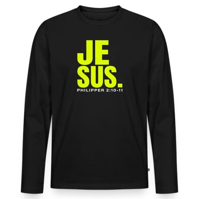 Jesus. – Philipper 2,10–11 auf Männer Premium Bio Langarmshirt in Schwarz, Vorderansicht