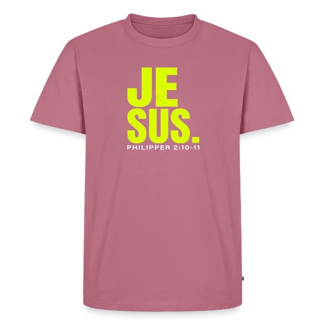 Jesus. – Philipper 2,10–11 auf Männer Premium Bio T-Shirt in Mauve, Vorderansicht