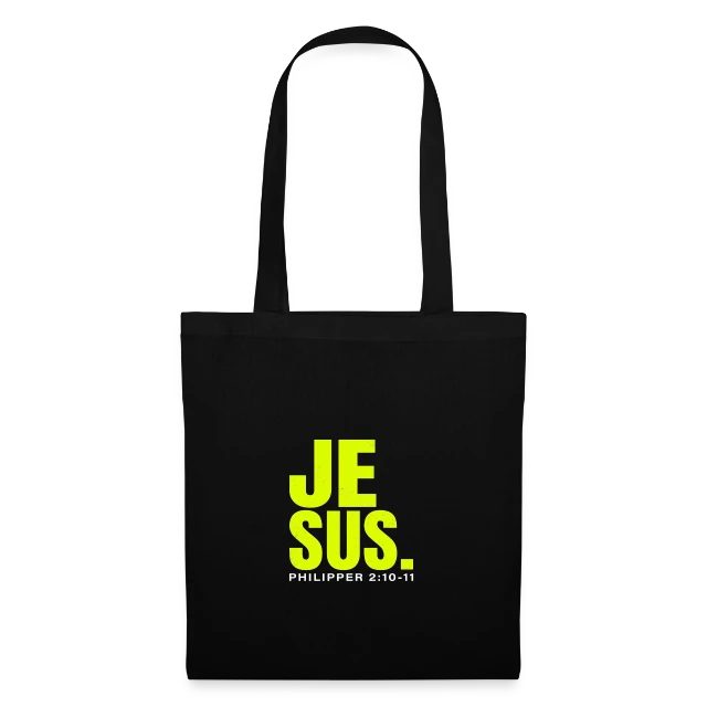 Jesus. – Philipper 2,10–11 auf Stoffbeutel in Schwarz, Vorderansicht