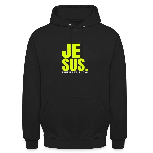 Jesus. – Philipper 2,10–11 auf Unisex Hoodie in Schwarz, Vorderansicht
