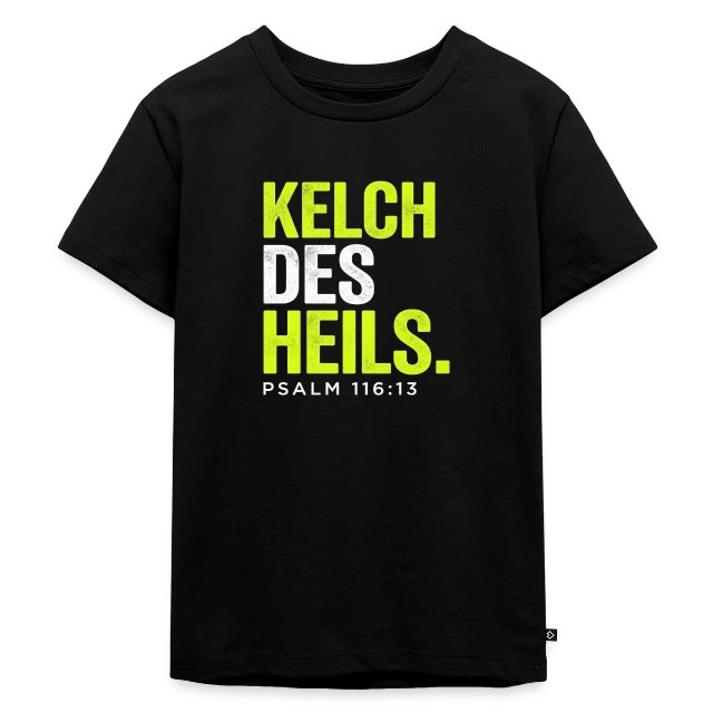 Kelch des Heils – Psalm 116,13 auf Kinder Premium Bio T-Shirt in Schwarz, Vorderansicht
