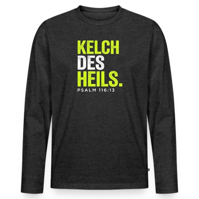 Kelch des Heils – Psalm 116,13 auf Männer Premium Bio Langarmshirt in Anthrazit meliert, Vorderansicht