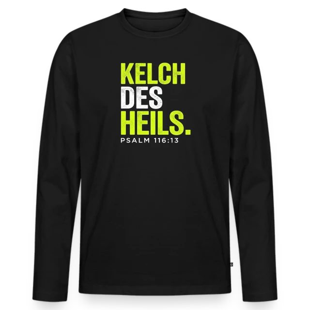 Kelch des Heils – Psalm 116,13 auf Männer Premium Bio Langarmshirt in Schwarz, Vorderansicht
