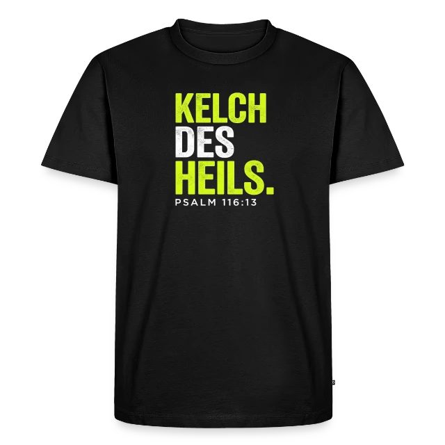 Kelch des Heils – Psalm 116,13 auf Männer Premium Bio T-Shirt in Schwarz, Vorderansicht