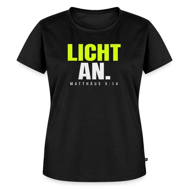 Licht an – Matthäus 5,14 auf Frauen Premium Bio T-Shirt in Schwarz, Vorderansicht