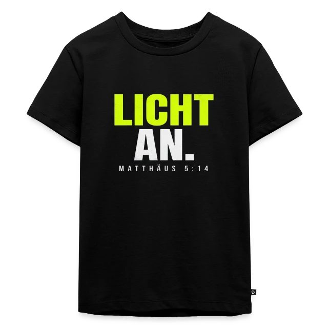 Licht an – Matthäus 5,14 auf Kinder Premium Bio T-Shirt in Schwarz, Vorderansicht