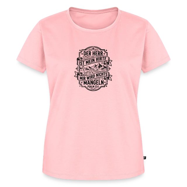Der Herr ist mein Hirte – Psalm 23,1 auf Frauen Premium Bio T-Shirt in Rosa, Vorderansicht