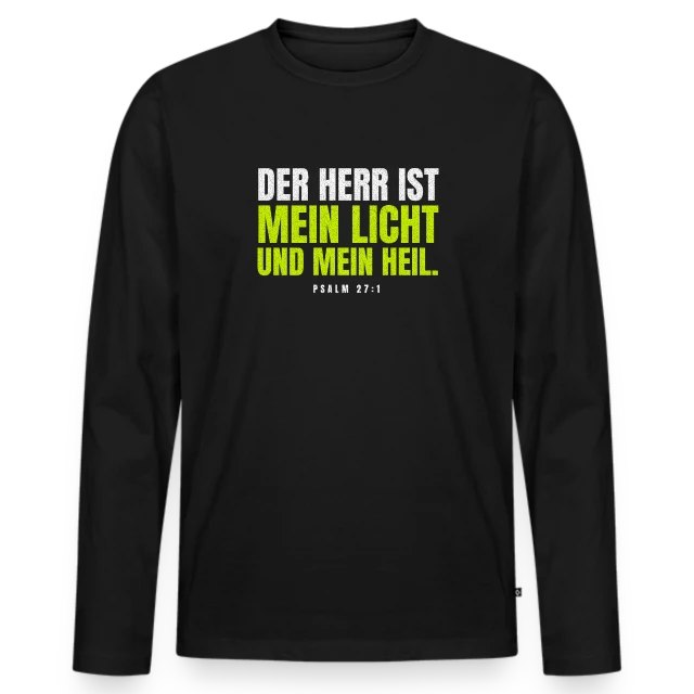Der Herr ist mein Licht und mein Heil – Psalm 27,1 auf Männer Premium Bio Langarmshirt in Schwarz, Vorderansicht