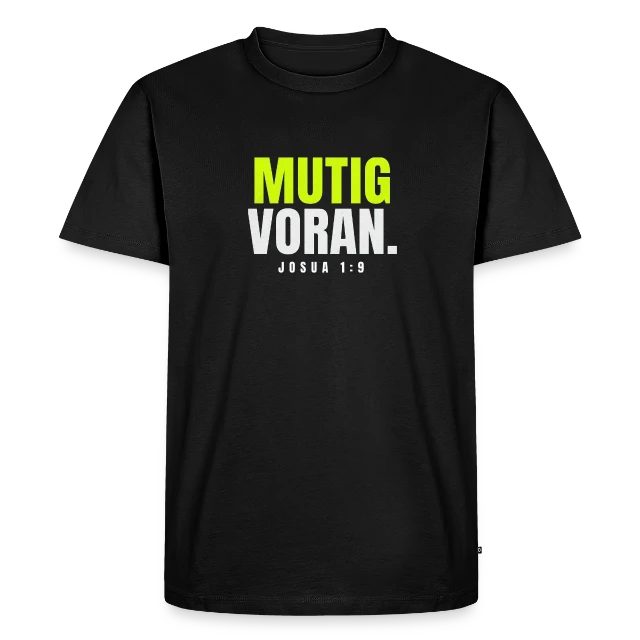 Mutig voran – Josua 1,9 auf Männer Premium Bio T-Shirt in Schwarz, Vorderansicht