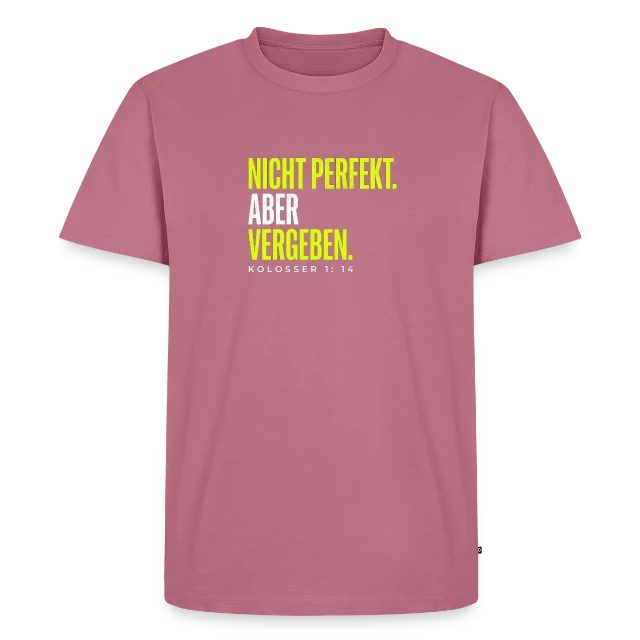 Nicht perfekt. Aber vergeben. – Kolosser 1,14 auf Männer Premium Bio T-Shirt in Mauve, Vorderansicht