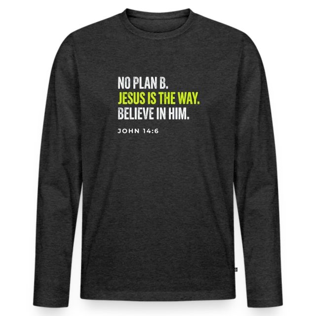 Jesus Is the Way – John 14:6 auf Männer Premium Bio Langarmshirt in Anthrazit meliert, Vorderansicht