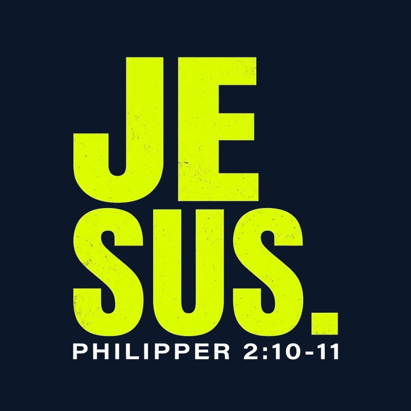 Typografischer Motiventwurf JESUS. in Lime und Weiß mit der Stellenangabe Philipper 2,10–11