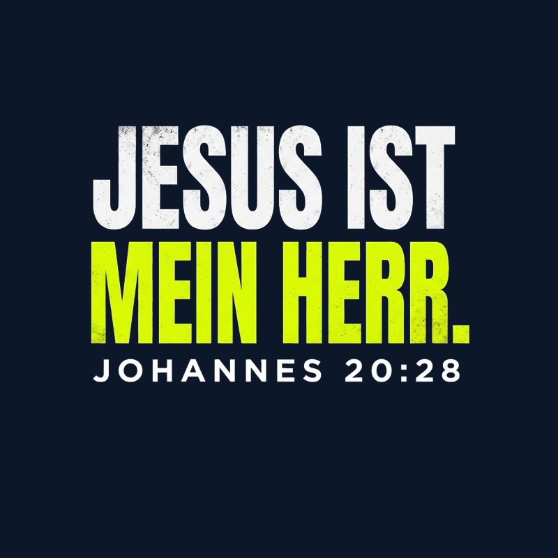 Typografischer Motiventwurf JESUS IST MEIN HERR. in Lime und Weiß mit der Stellenangabe Johannes 20,28