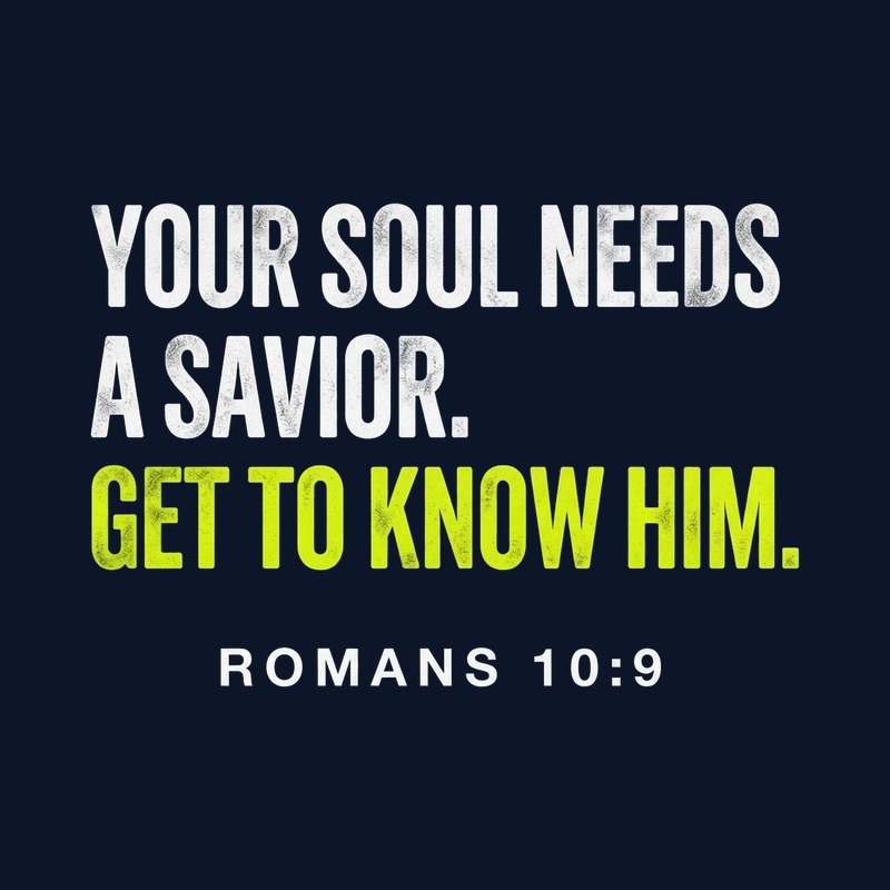 Typografisches Motiv YOUR SOUL NEEDS A SAVIOR. in Lime und Weiß mit der Stellenangabe Römer 10,9